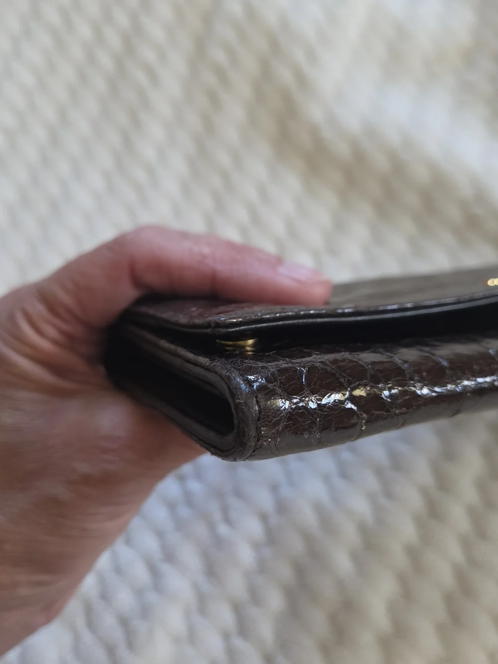 Miu Miu Croc-Embossed Leather Key & Card Holder in Dark Brown with Gold Logo